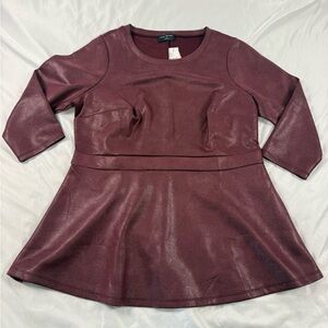 Lane Bryant Faux Leather Peplum Top Burgundy Illusion Collection 14/16 NWT